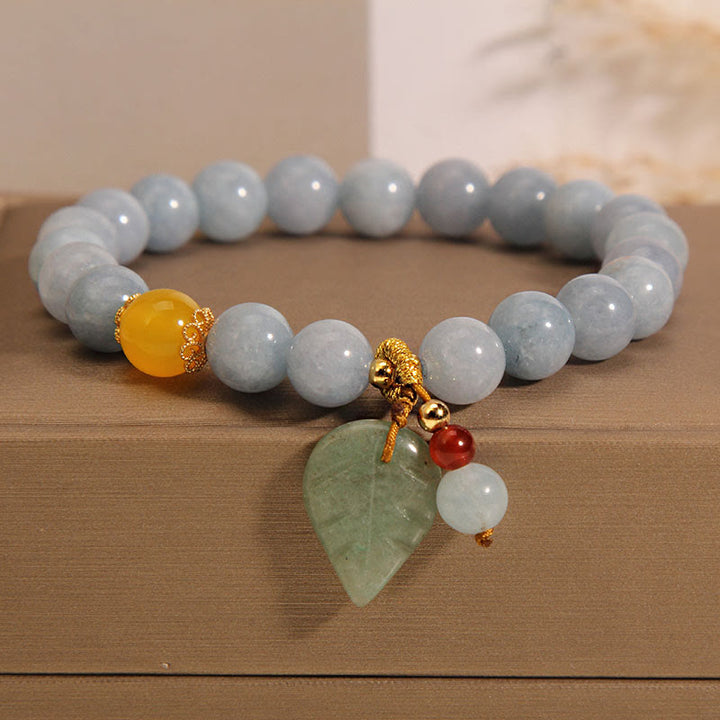 Buddha Stones Aquamarine Jade Leaf Healing Charm Bracelet - Aquamarine(Peace♥Serenity) - image 0