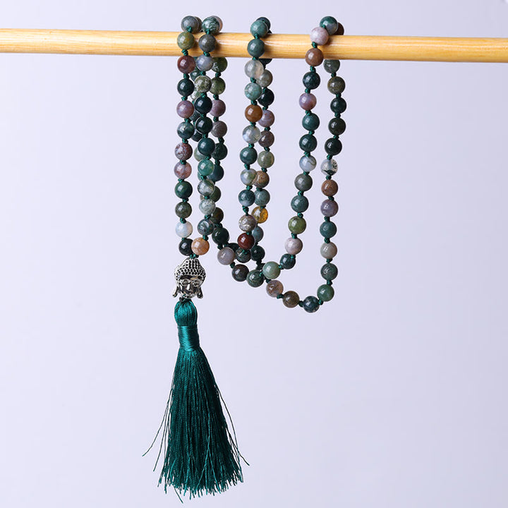 Buddha Stones 108 Mala Beads Indian Agate Buddha Head Cleansing Bracelet - 8mm - image 0