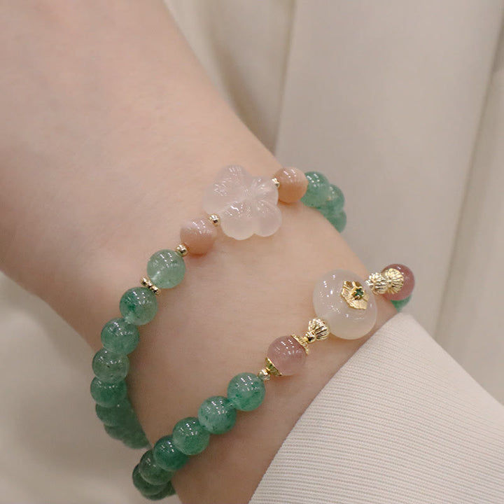 Buddha Stones Natural Green Strawberry Quartz Chalcedony Flower Gratitude Bracelet - image 1