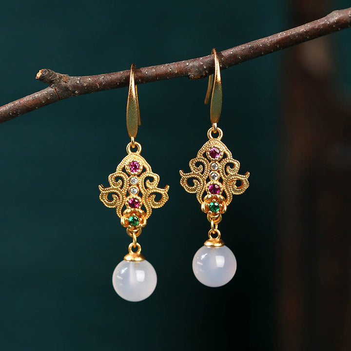 Buddha Stones 24K Gold Plated Round Chalcedony Positive Dangle Drop Earrings - Chalcedony(Positive♥Harmony) - image 0