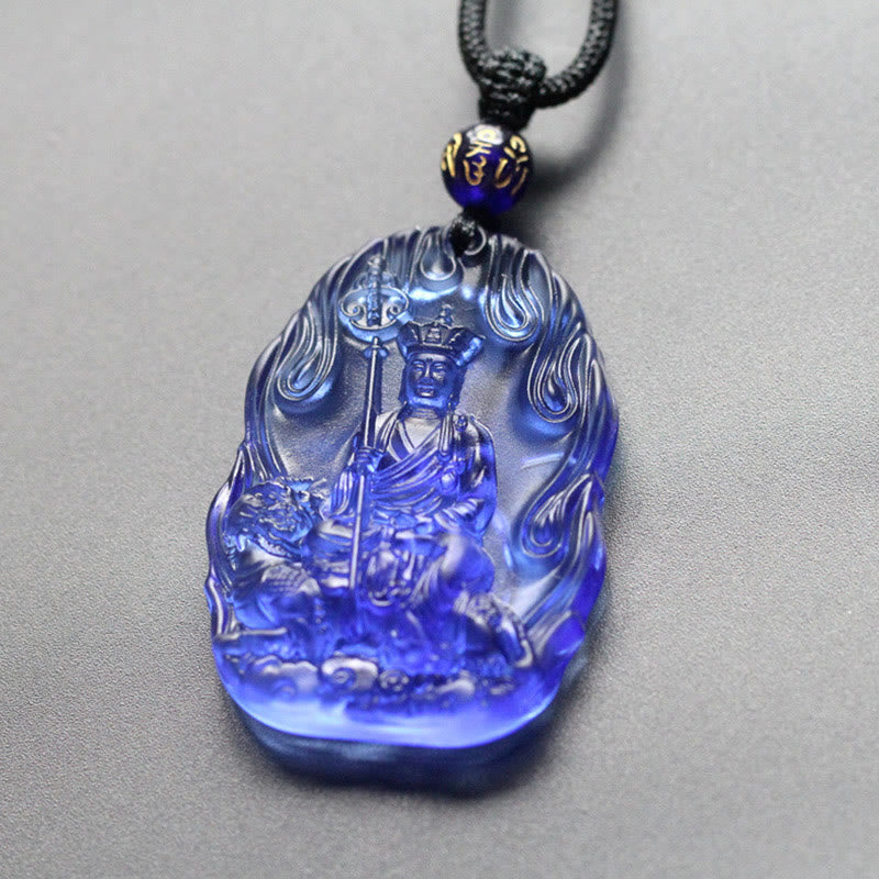 Buddha Stones Ksitigarbha Buddha Liuli Crystal Serenity Amulet Necklace Pendant - Blue Ksitigarbha - image 1