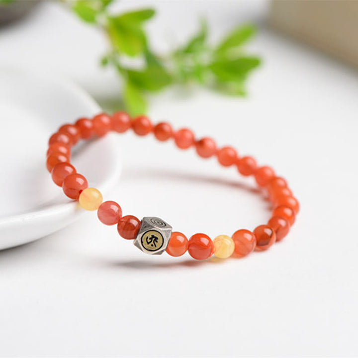 Buddha Stones 925 Sterling Silver Chinese Zodiac Natal Buddha Amulet Red Agate Amber Self-acceptance Bracelet - Dog/Pig-Amitabha Buddha - 8mm - image 0