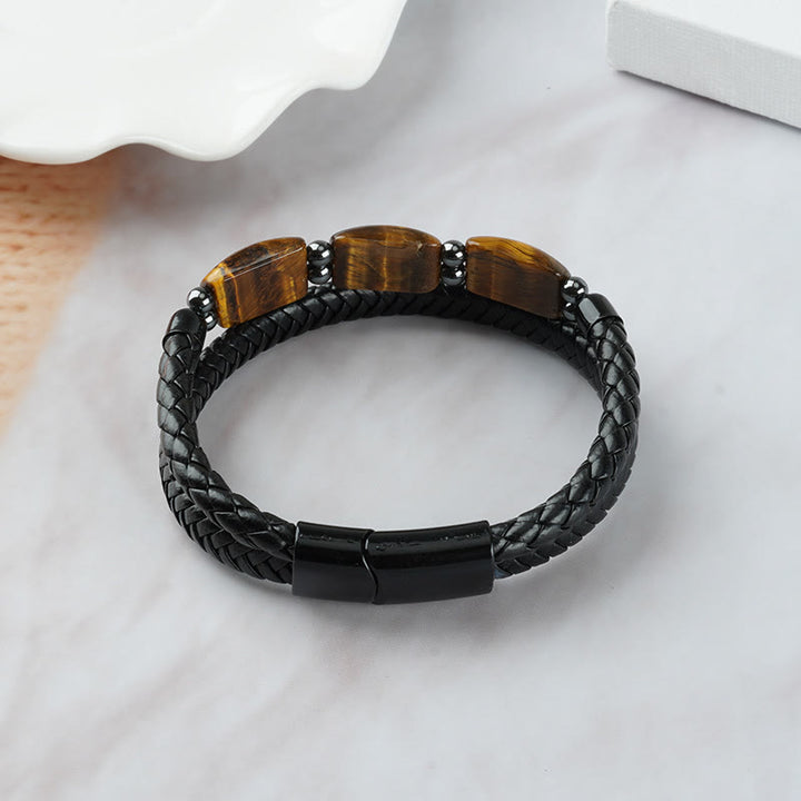Buddha Stones Natural Tiger Eye Protection Willpower Magnetic Buckle Leather Bracelet - image 6