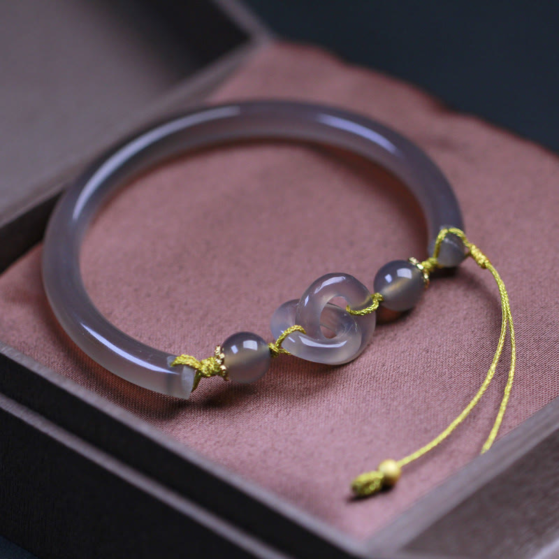 Buddha Stones Natural Gray Agate Double Peace Buckle Balance Bracelet Bangle - image 2