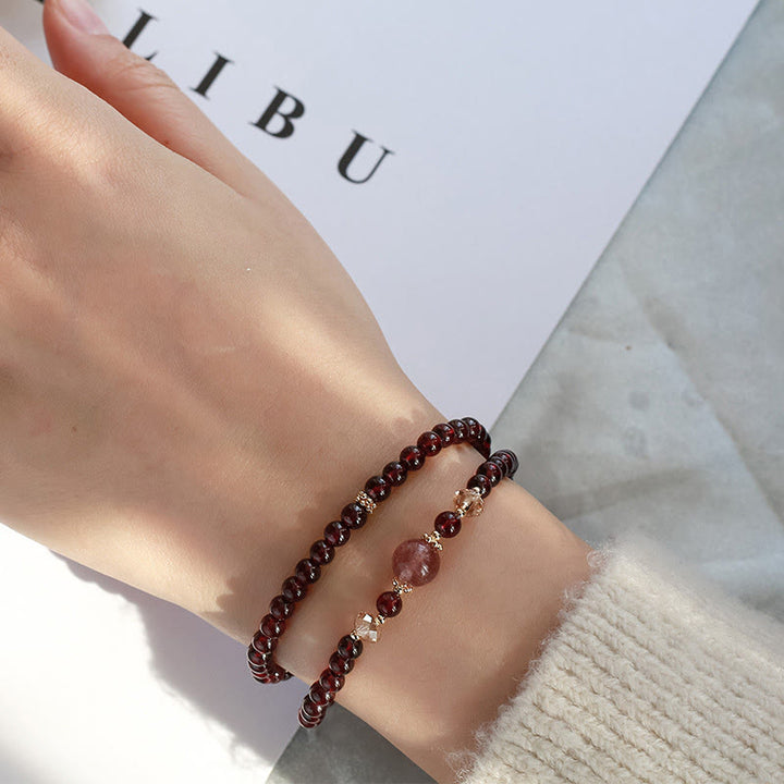 Buddha Stones 14K Gold Plated Natural Garnet Strawberry Quartz Stability Double Wrap Bracelet - image 12