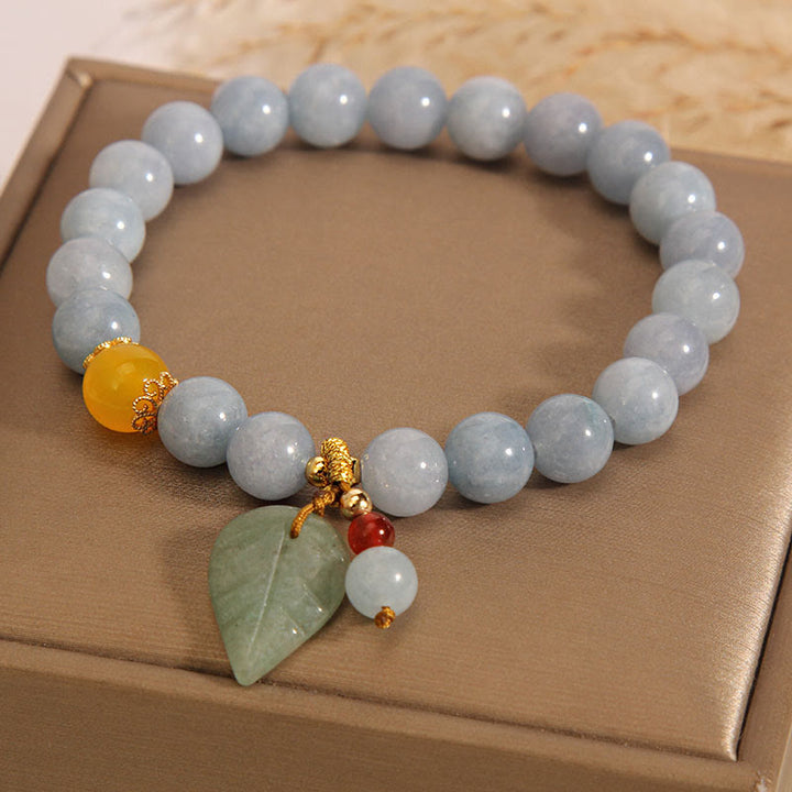 Buddha Stones Aquamarine Jade Leaf Healing Charm Bracelet - image 4