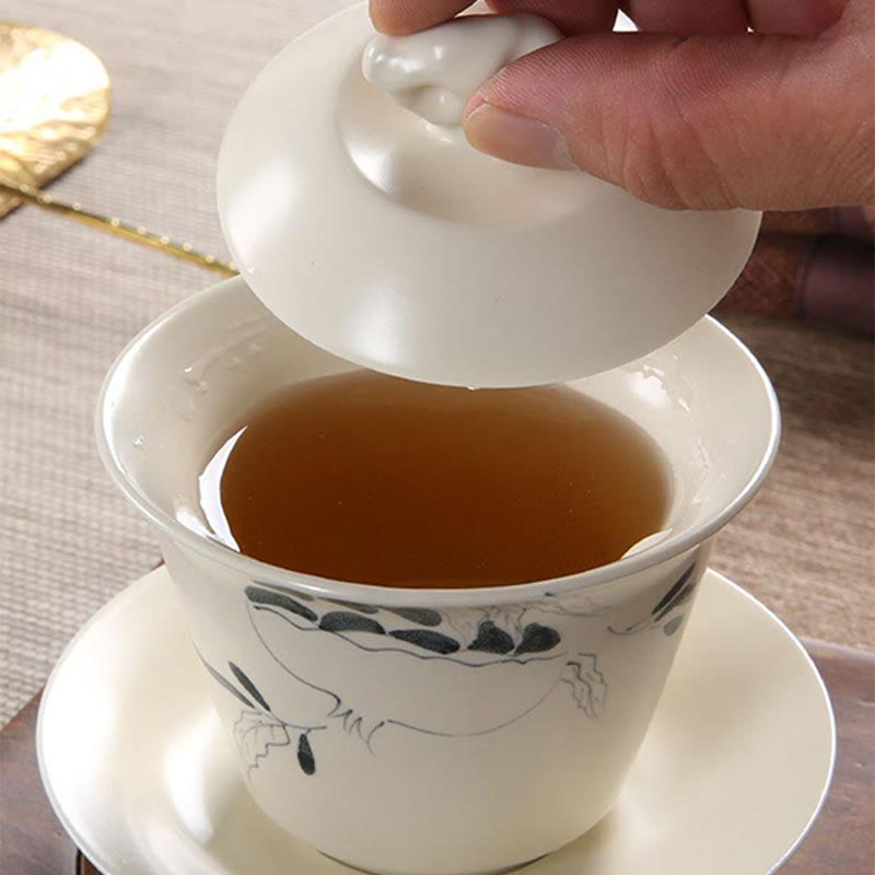 Buddha Stones Hand Painted Pomegranate Hibiscus Pine Lotus Ceramic Gaiwan Sancai Teacup Kung Fu Tea Cup And Saucer With Lid - image 16