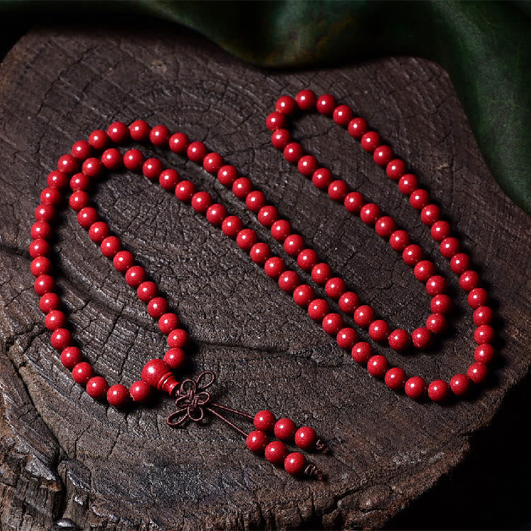 Buddha Stones 108 Mala Beads Cinnabar Om Mani Padme Hum Pattern Engraved Blessing Bracelet - 7mm*108 Round Beads - image 16