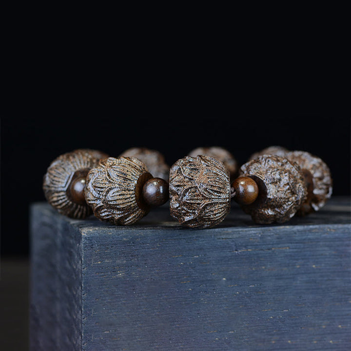 Buddha Stones Ebony Wood Eighteen Arhats Lotus Dragon Engraved Balance Bracelet - image 7