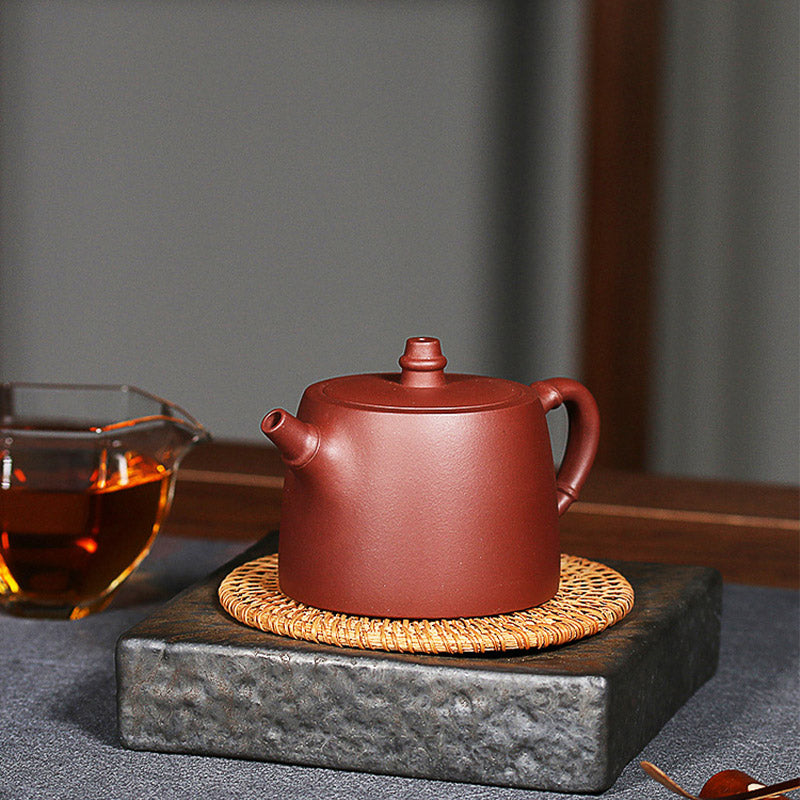 Buddha Stones Handmade Vintage Bamboo Purple Clay Kung Fu Teapot - image 3