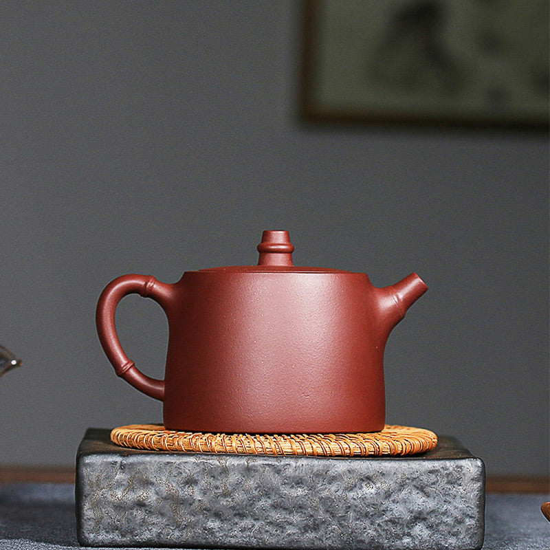 Buddha Stones Handmade Vintage Bamboo Purple Clay Kung Fu Teapot - image 4