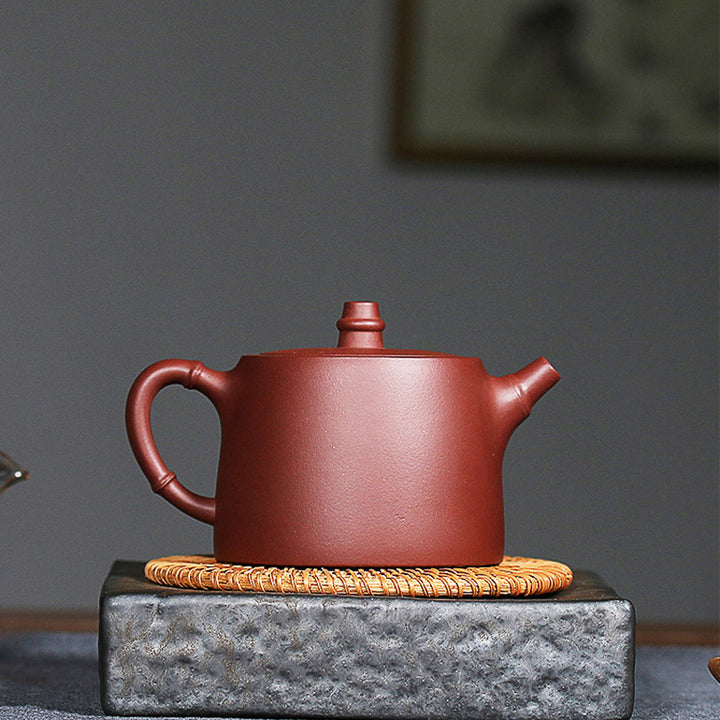 Buddha Stones Handmade Vintage Bamboo Purple Clay Kung Fu Teapot - image 4