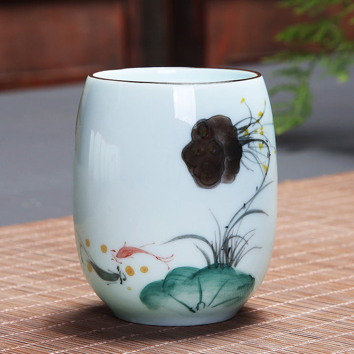 Buddha Stones Koi Fish Lotus Landscape Dandelion Peony Flower Ceramic Teacup Kung Fu Tea Cup - Lotus Pod 7.8cm*8.1cm*180ml - image 10