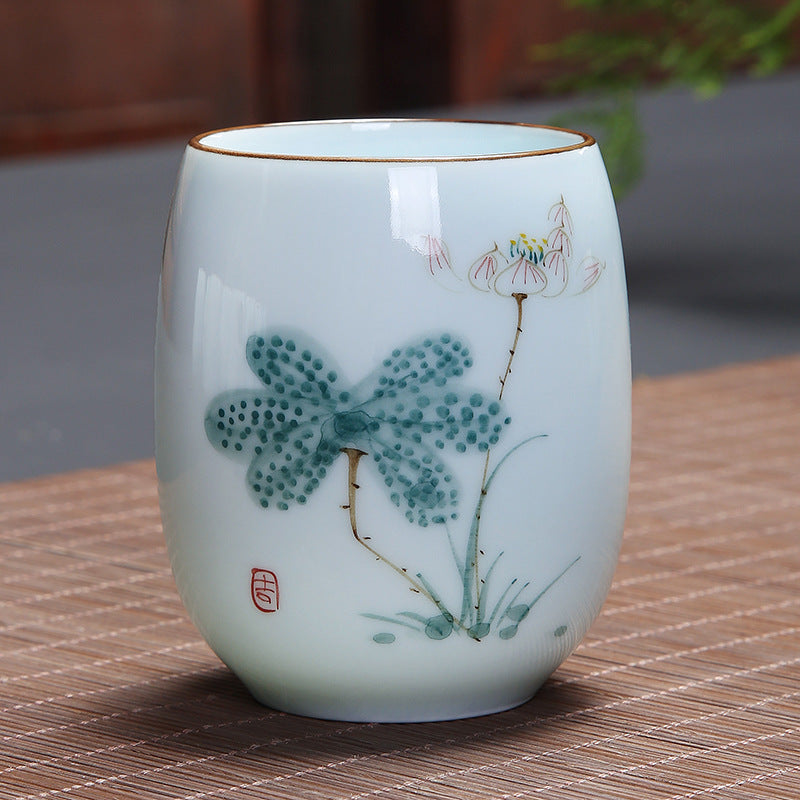 Buddha Stones Koi Fish Lotus Landscape Dandelion Peony Flower Ceramic Teacup Kung Fu Tea Cup - Lotus Rising 7.8cm*8.1cm*180ml - image 9