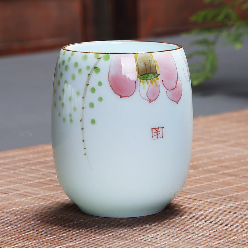 Buddha Stones Koi Fish Lotus Landscape Dandelion Peony Flower Ceramic Teacup Kung Fu Tea Cup - Pink Lotus 7.8cm*8.1cm*180ml - image 12