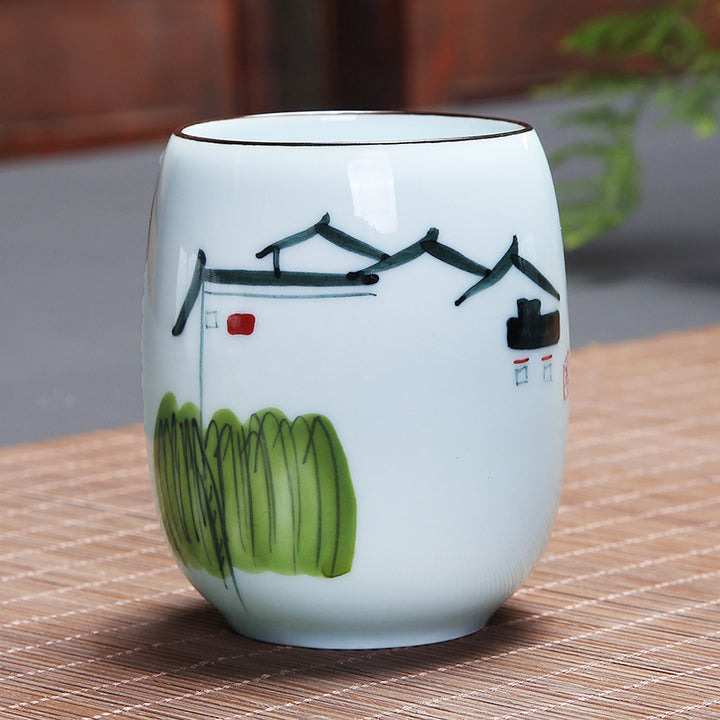 Buddha Stones Koi Fish Lotus Landscape Dandelion Peony Flower Ceramic Teacup Kung Fu Tea Cup - Landscape 7.8cm*8.1cm*180ml - image 11