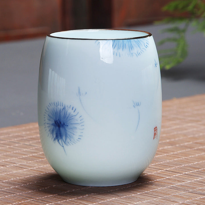Buddha Stones Koi Fish Lotus Landscape Dandelion Peony Flower Ceramic Teacup Kung Fu Tea Cup - Dandelion 7.8cm*8.1cm*180ml - image 13