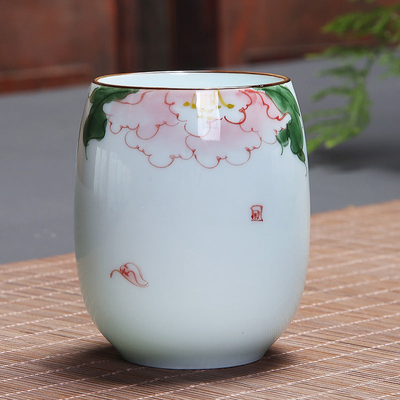 Buddha Stones Koi Fish Lotus Landscape Dandelion Peony Flower Ceramic Teacup Kung Fu Tea Cup - Peony Flower 7.8cm*8.1cm*180ml - image 15
