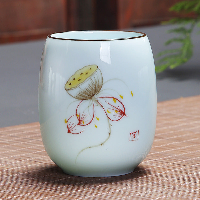 Buddha Stones Koi Fish Lotus Landscape Dandelion Peony Flower Ceramic Teacup Kung Fu Tea Cup - Yellow Lotus Pod 7.8cm*8.1cm*180ml - image 16
