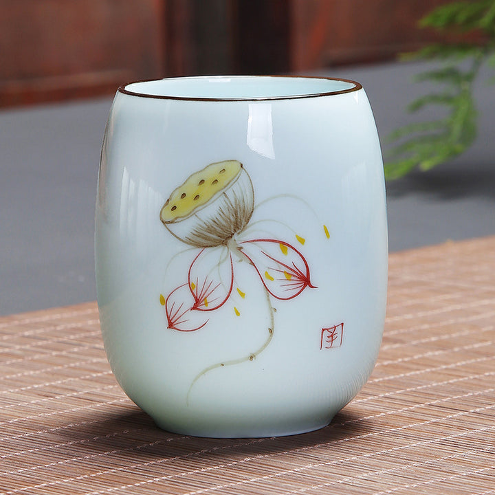 Buddha Stones Koi Fish Lotus Landscape Dandelion Peony Flower Ceramic Teacup Kung Fu Tea Cup - Yellow Lotus Pod 7.8cm*8.1cm*180ml - image 16