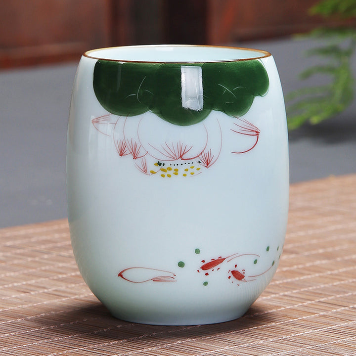 Buddha Stones Koi Fish Lotus Landscape Dandelion Peony Flower Ceramic Teacup Kung Fu Tea Cup - Lotus Leaf 7.8cm*8.1cm*180ml - image 18