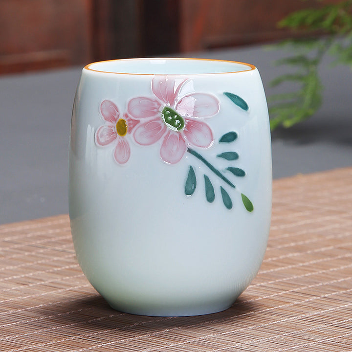 Buddha Stones Koi Fish Lotus Landscape Dandelion Peony Flower Ceramic Teacup Kung Fu Tea Cup - Pink Flower 7.8cm*8.1cm*180ml - image 19