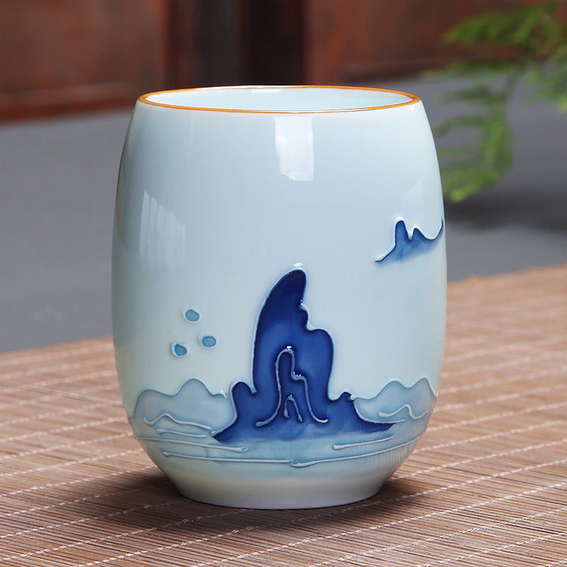 Buddha Stones Koi Fish Lotus Landscape Dandelion Peony Flower Ceramic Teacup Kung Fu Tea Cup - Mountains And Water 7.8cm*8.1cm*180ml - image 22