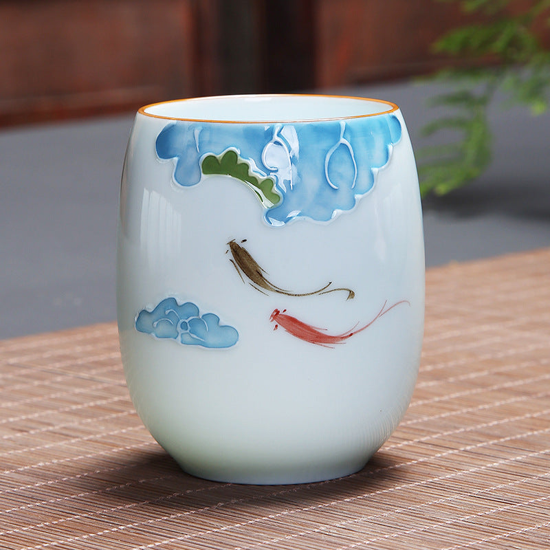 Buddha Stones Koi Fish Lotus Landscape Dandelion Peony Flower Ceramic Teacup Kung Fu Tea Cup - image 2
