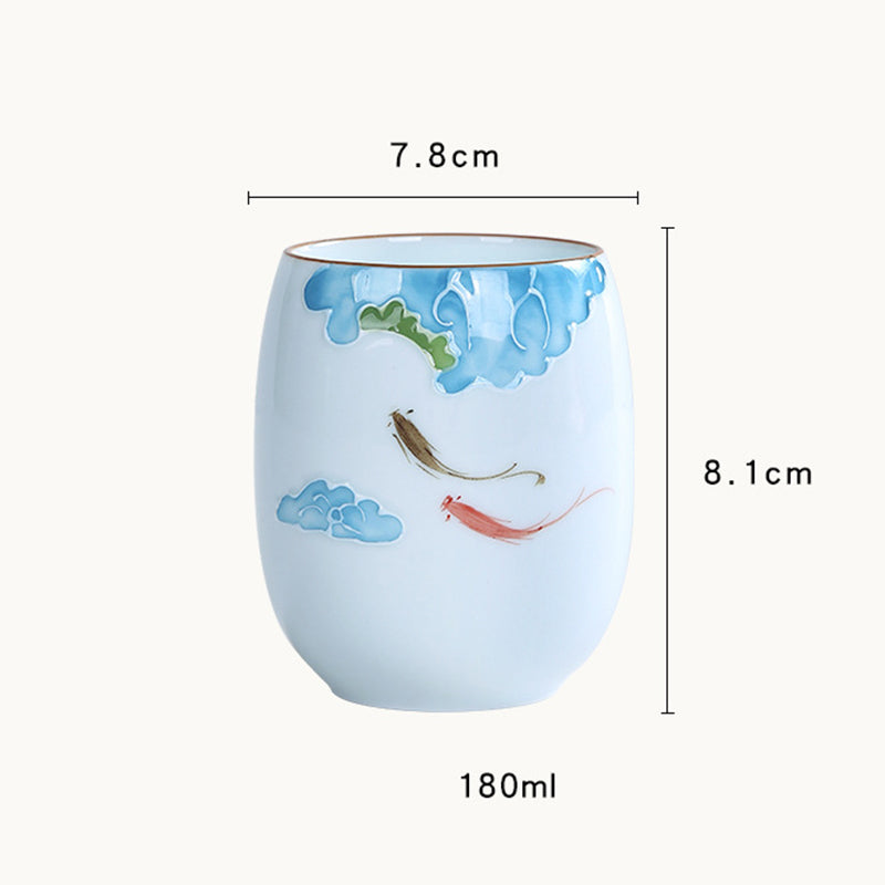 Buddha Stones Koi Fish Lotus Landscape Dandelion Peony Flower Ceramic Teacup Kung Fu Tea Cup - image 6