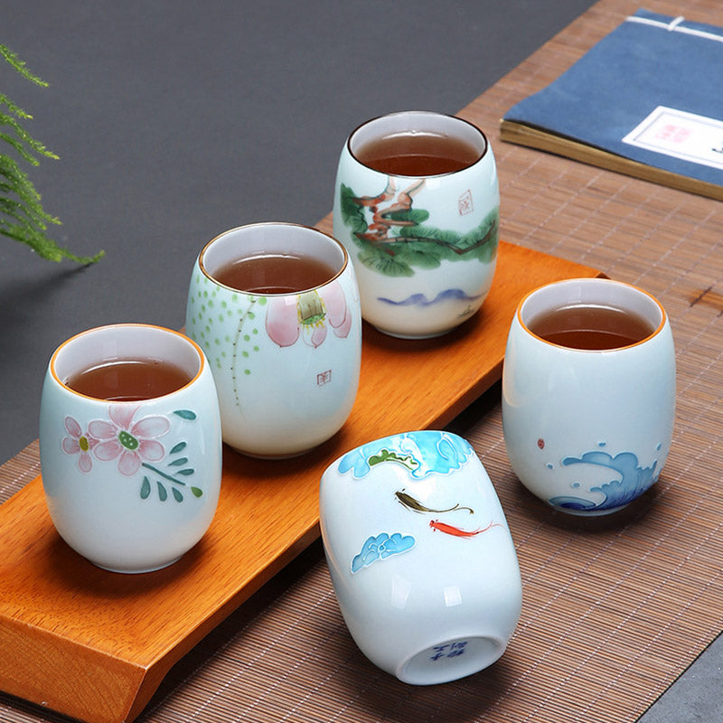 Buddha Stones Koi Fish Lotus Landscape Dandelion Peony Flower Ceramic Teacup Kung Fu Tea Cup - image 1