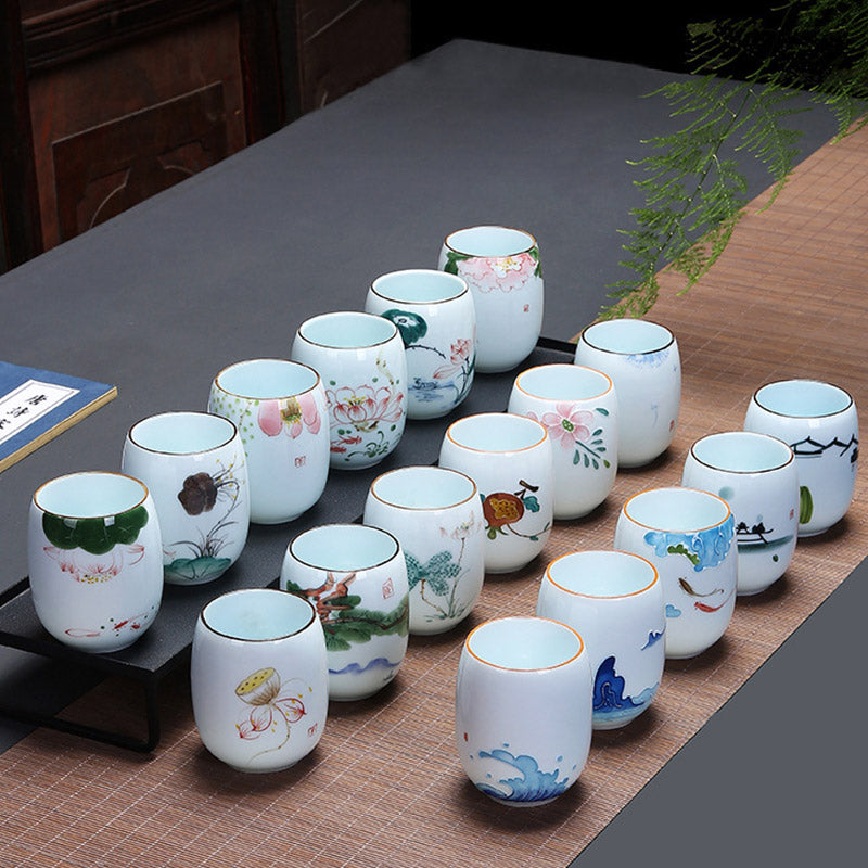 Buddha Stones Koi Fish Lotus Landscape Dandelion Peony Flower Ceramic Teacup Kung Fu Tea Cup - image 27