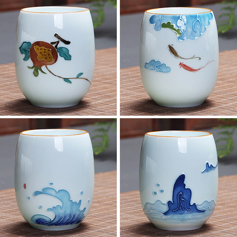 Buddha Stones Koi Fish Lotus Landscape Dandelion Peony Flower Ceramic Teacup Kung Fu Tea Cup - image 26