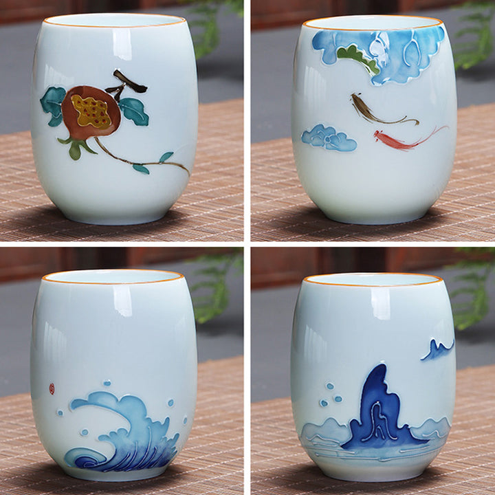 Buddha Stones Koi Fish Lotus Landscape Dandelion Peony Flower Ceramic Teacup Kung Fu Tea Cup - image 26