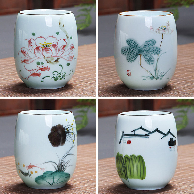 Buddha Stones Koi Fish Lotus Landscape Dandelion Peony Flower Ceramic Teacup Kung Fu Tea Cup - image 23