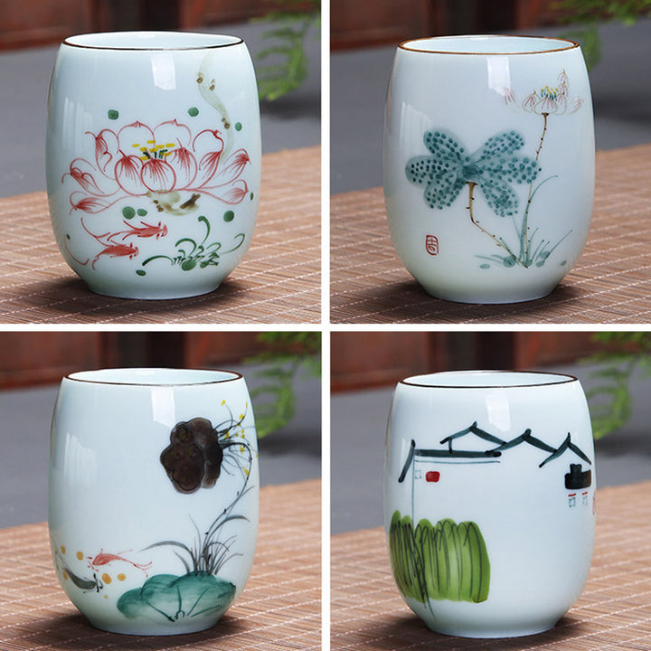Buddha Stones Koi Fish Lotus Landscape Dandelion Peony Flower Ceramic Teacup Kung Fu Tea Cup - image 23