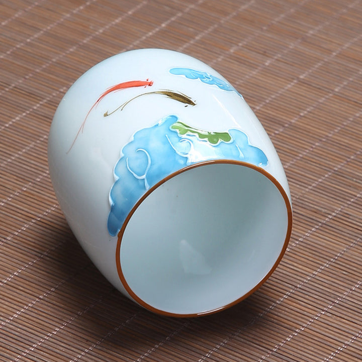 Buddha Stones Koi Fish Lotus Landscape Dandelion Peony Flower Ceramic Teacup Kung Fu Tea Cup - image 3