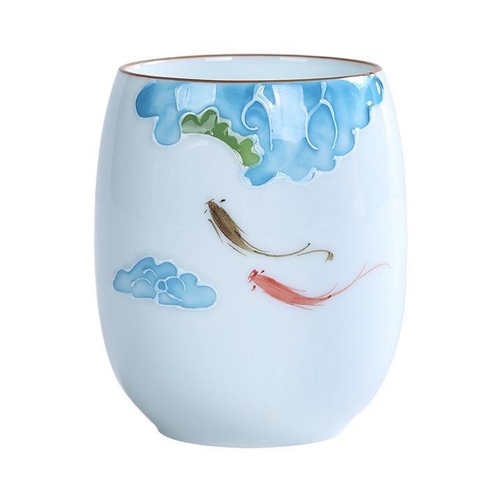 Buddha Stones Koi Fish Lotus Landscape Dandelion Peony Flower Ceramic Teacup Kung Fu Tea Cup - image 7