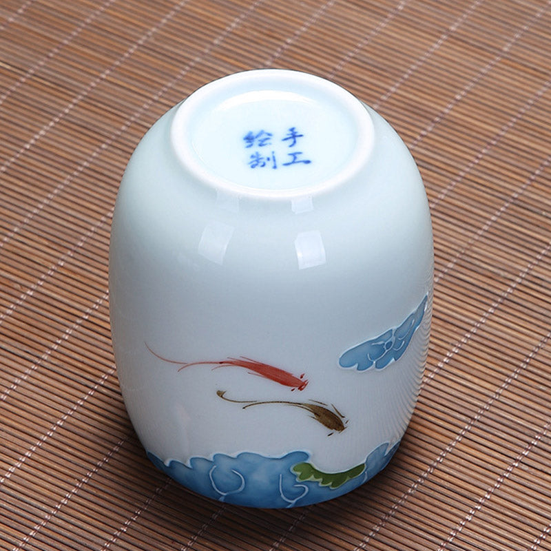 Buddha Stones Koi Fish Lotus Landscape Dandelion Peony Flower Ceramic Teacup Kung Fu Tea Cup - image 4