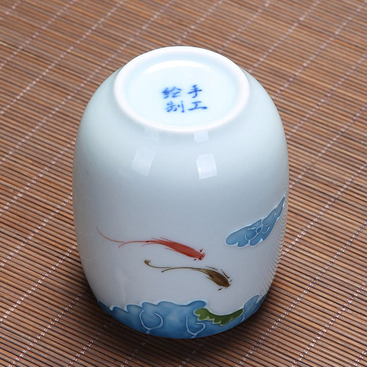 Buddha Stones Koi Fish Lotus Landscape Dandelion Peony Flower Ceramic Teacup Kung Fu Tea Cup - image 4