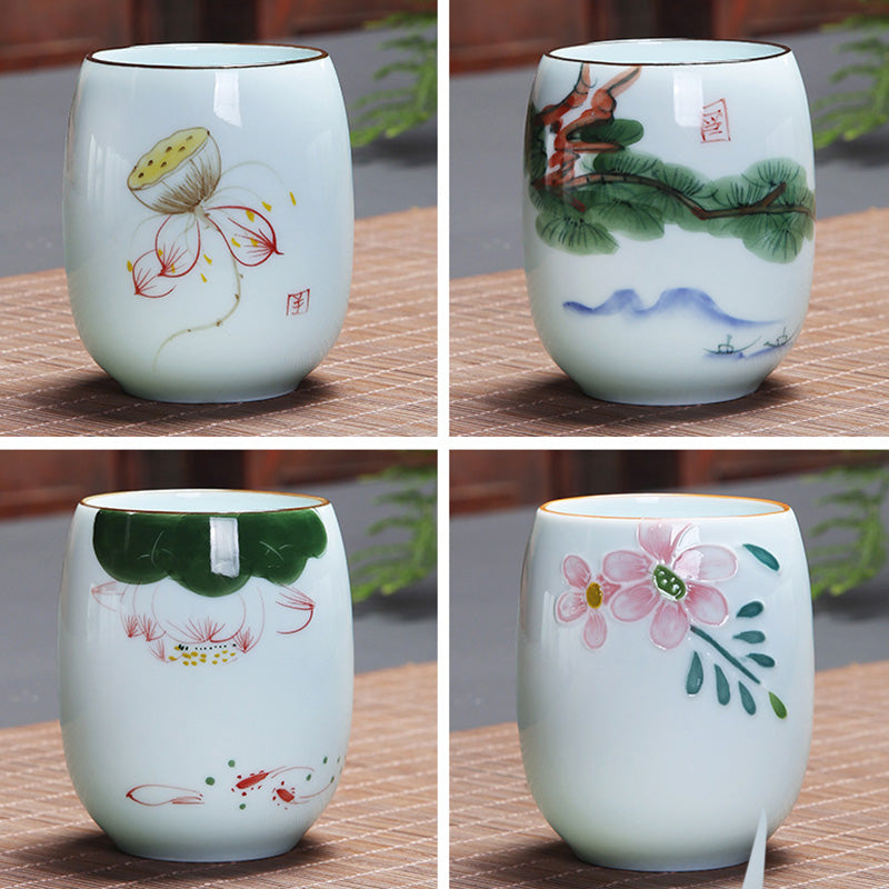 Buddha Stones Koi Fish Lotus Landscape Dandelion Peony Flower Ceramic Teacup Kung Fu Tea Cup - image 24