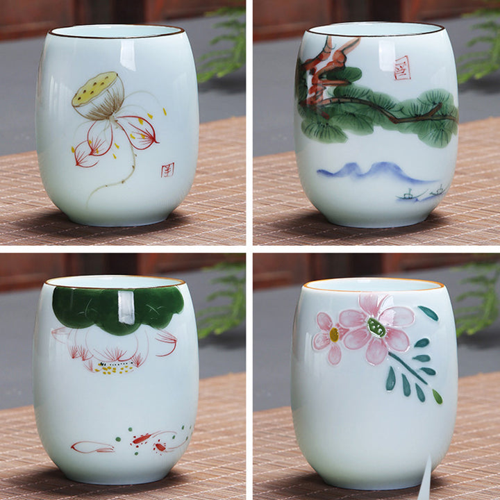 Buddha Stones Koi Fish Lotus Landscape Dandelion Peony Flower Ceramic Teacup Kung Fu Tea Cup - image 24