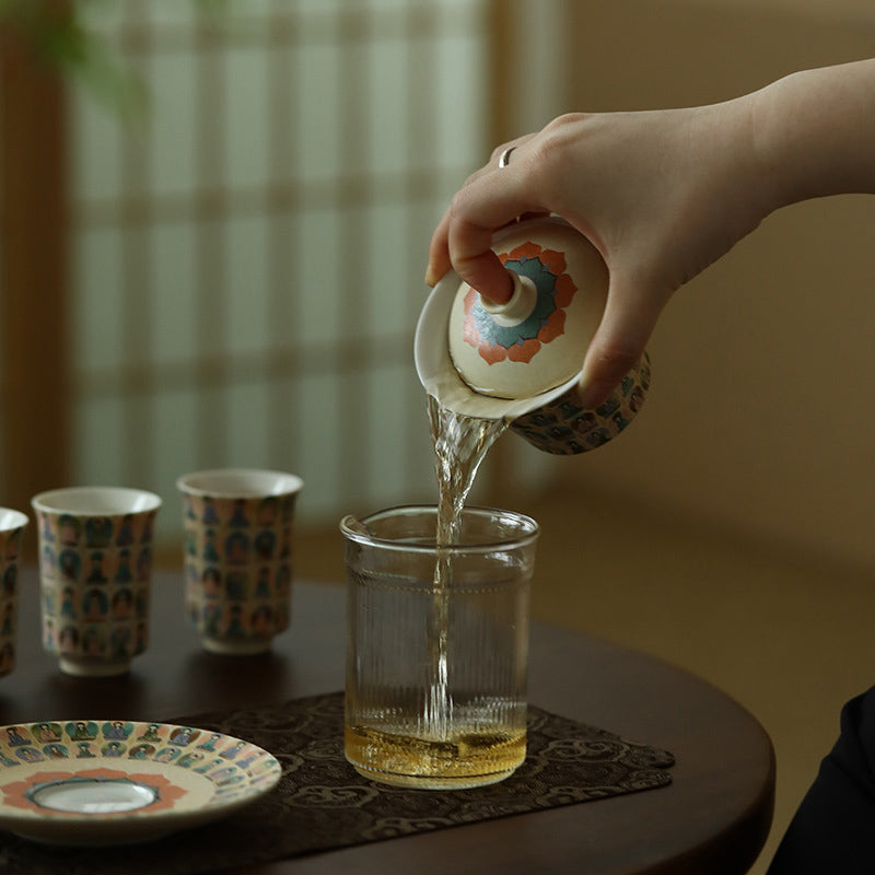 Buddha Stones Dunhuang Color Thousand Buddhas Flying Apsaras Pattern Gaiwan Teacup Kung Fu Tea Cup With Lid - image 4