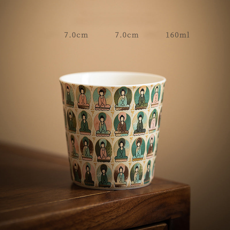 Buddha Stones Dunhuang Color Thousand Buddhas Flying Apsaras Pattern Gaiwan Teacup Kung Fu Tea Cup With Lid - Dunhuang Thousand Buddhas 7cm*7cm*160ml - image 10