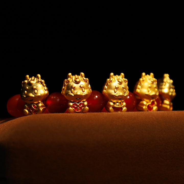 Buddha Stones Year of the Dragon Natural Red Agate Copper Coin Fu Character Protection Bracelet - image 4