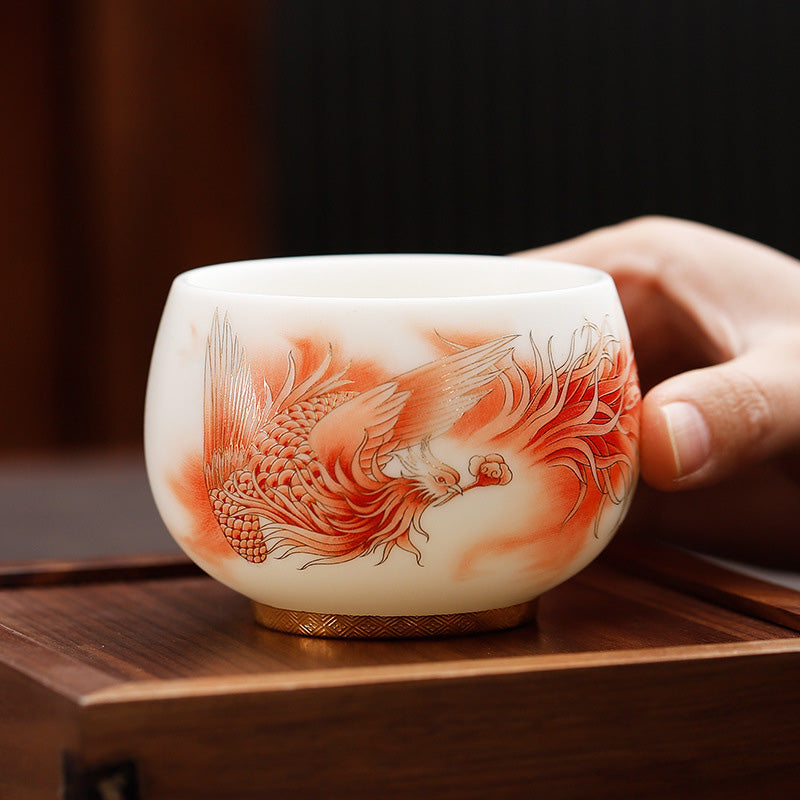 Buddha Stones Phoenix White Porcelain Ceramic Teacup Kung Fu Tea Cup - image 3