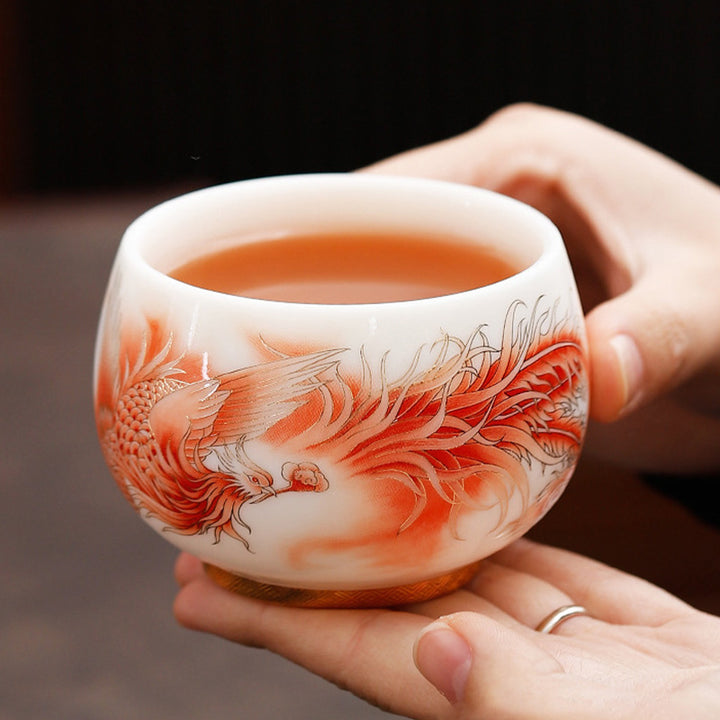 Buddha Stones Phoenix White Porcelain Ceramic Teacup Kung Fu Tea Cup - image 2