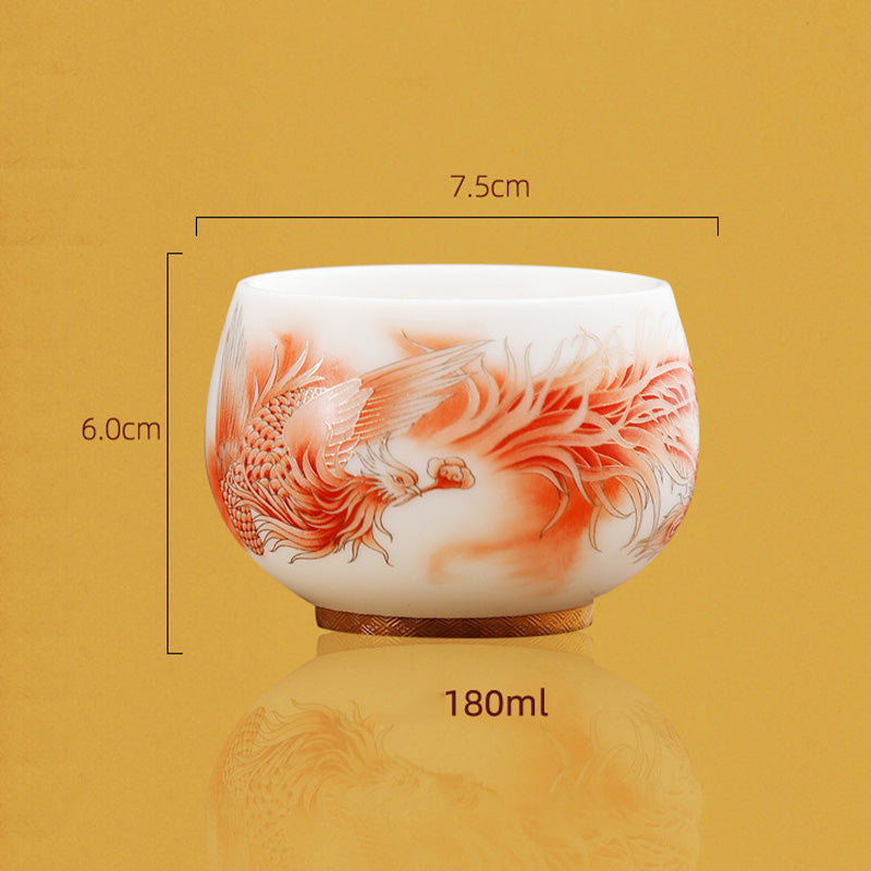 Buddha Stones Phoenix White Porcelain Ceramic Teacup Kung Fu Tea Cup - image 5