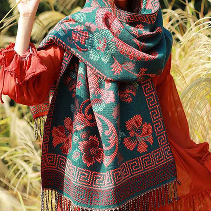 Buddha Stones Tibetan Flowers Leaves Pattern Design Shawl Cozy Travel Scarf Wrap - image 4