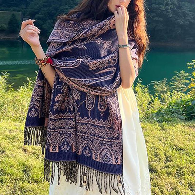 Buddha Stones Vintage Tibetan Leaves Pattern Design Shawl Cozy Travel Scarf Wrap - image 13