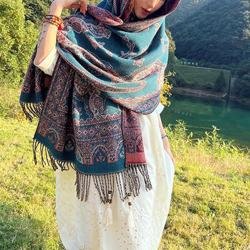 Buddha Stones Vintage Tibetan Leaves Pattern Design Shawl Cozy Travel Scarf Wrap - image 34